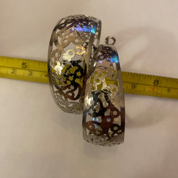 Silver Large Wide Laser Cut Hoops 1.75" - Picture 6 of 6